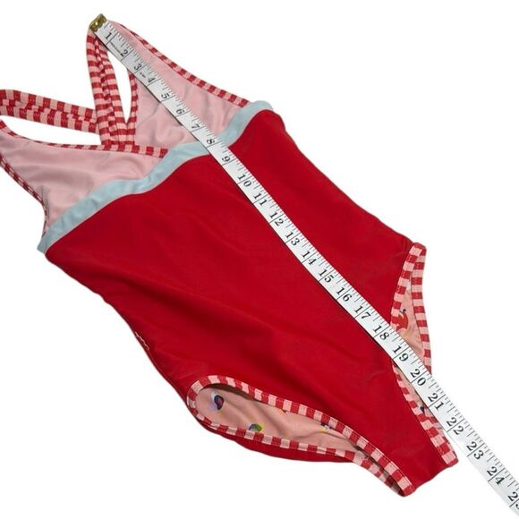 Hanna Andersson Red and Pink One Piece Swimsuit with Chicken Print - Picture 3 of 10